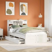 vidaXL Cama com estante sem colchão 135x190 cm pinho maciço branco