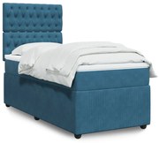 Cama boxspring com colchão 100x200 cm veludo azul