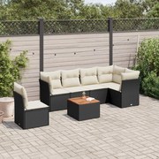 vidaXL 7 pcs conjunto de sofás p/ jardim c/ almofadões vime PE preto