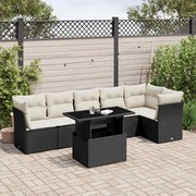 vidaXL 7 pcs conjunto de sofás p/ jardim c/ almofadões vime PE preto