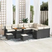 vidaXL Conjunto de Sofá de Jardim de 12 Peças com Almofadas Pretas em Rattan Sintético e Acácia