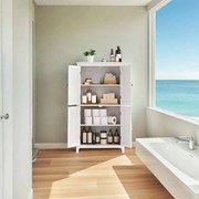 Armário de casa de banho com 4 portas 30 x 60 x 110 cm Branco 