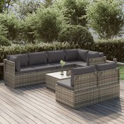 8 pcs conjunto lounge de jardim c/ almofadões vime PE cinzento