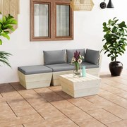 4 pcs conjunto lounge de paletes + almofadões madeira de abeto