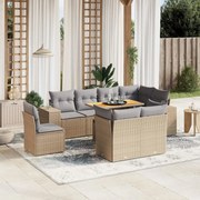 vidaXL 9 pcs conjunto de sofás p/ jardim com almofadões vime PE bege