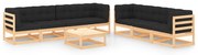 vidaXL 8 pcs conjunto lounge de jardim c/ almofadões pinho maciço