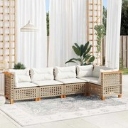 vidaXL 5 pcs conjunto de sofás p/ jardim com almofadões vime PE bege