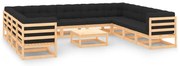 12 pcs conj. lounge jardim c/ almofadões antracite pinho maciço