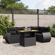 vidaXL 6 pcs conjunto sofás de jardim c/ almofadões vime PE preto