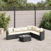 vidaXL 7 pcs conjunto de sofás p/ jardim c/ almofadões vime PE preto