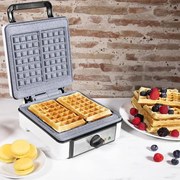 Máquina de waffles Revestimento antiaderente RockStone Fun Gofrestone Double, Termóstato ajustável, Wafles de grande formato, 1200 W