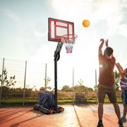 Cesto de basquetebol portátil para todas as condições meteorológicas com 10 alturas, basquetebol e bomba 1,55 m a 3,1 m, vermelho e preto