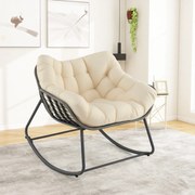 Cadeira de baloiço de rattan para exterior, cadeira de vime em PE com almofada grossa e removível, para sala de estar, varanda e jardim, Cinza misto e