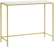 HOMCOM Mesa Consola Mesa de Entrada com Vidro e Estrutura de Aço para Corredor Sala de Estar Estilo Moderno com Anti-Rolamento Carga Máxima 25kg 100,5x35x80cm Branco e Dourado