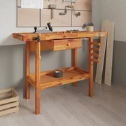 vidaXL Bancada de trabalho c/ gaveta/tornos 124x52x83 cm acácia maciça