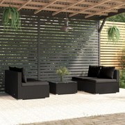 vidaXL 5 pcs conjunto lounge de jardim c/ almofadões vime PE preto