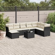 vidaXL 9 pcs conjunto de sofás p/ jardim c/ almofadões vime PE preto