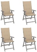 vidaXL Cadeiras jardim reclináveis c/ almofadões 4 pcs acácia maciça