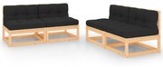 vidaXL 4 pcs conjunto lounge de jardim c/ almofadões pinho maciço