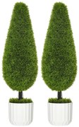HOMCOM Conjunto de 2 Plantas Artificiais Incluindo Vaso Externo e Musgo Artificial Cipreste Artificial Branco Verde | Aosom Portugal