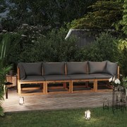 vidaXL Banco de jardim 4 lugares c/ almofadão madeira de acácia maciça