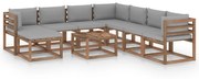 9 pcs conjunto lounge de jardim com almofadões cinzentos