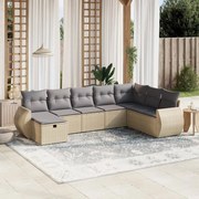 vidaXL 8 pcs conj. sofás jardim c/ almofadões vime PE bege misturado