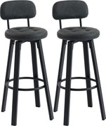 HOMCOM Conjunto de 2 Bancos de Bar Bancos Altos de Cozinha Giratórios Estofados em PU com Apoio para os Pés 35,5x43,5x98 cm Cinzento Escuro | Aosom Portugal