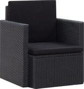 Cadeira de jardim com almofadões vime PE preto