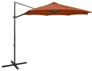 Guarda-sol jardim cantilever c/ poste/luzes LED 300cm terracota