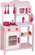 AIYAPLAY Cozinha infantil para brincar, acessórios em madeira, eletrodomésticos, compacta, com sons, Rosa | Aosom Portugal