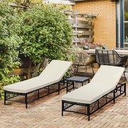 Conjunto de 2 Espreguiçadeiras de Jardim Espreguiçadeiras de Vime Sintético com Mesa de Centro Encosto Reclinável em 5 Posições e Almofadas Suaves 196