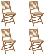 vidaXL Cadeiras de jardim dobráveis c/ almofadões 4 pcs acácia maciça