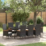vidaXL Cadeiras de Jardim com almofada 9 pcs Preto 200 x 80 x 73 cm