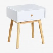 Mesa De Cabeceira Em Mdf E Madeira De Pinho Lucka Branco - Sklum