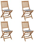 vidaXL Cadeiras de jardim dobráveis c/ almofadões 4 pcs acácia maciça