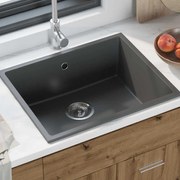vidaXL Pia de Cozinha com Orifício de Transbordamento em Granito Cinza