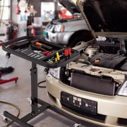 Tabuleiro de ferramentas oficina com rodas 2 em 1 Bancada de trabalho ajustável em altura com tabuleiro 60 kg para garagem e oficina Preto