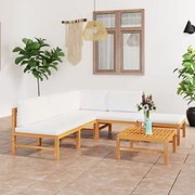 vidaXL 6 pcs conj. lounge jardim c/ almofadões cor creme teca maciça