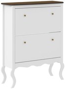 HOMCOM Móvel Sapateira Estilo Francês Sapateira com 2 Gavetas Prateleiras Ajustáveis para 16 Pares de Sapato 84x29x109 cm Branco