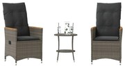 3 pcs conjunto bistrô com almofadões vime PE cinza