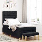 Cama Box Spring com Colchão e Banco Preto 90x200 cm Tecido