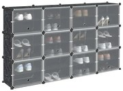 vidaXL Organizador de arrumação com 12 cubos e portas PP preto