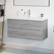 vidaXL Armário lavatório + lavatório embutido madeira sonoma cinza