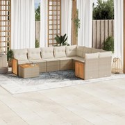 10 pcs conjunto de sofás p/ jardim com almofadões vime PE bege