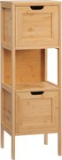 kleankin Armário de banheiro em bambu, 1 prateleira, 2 gavetas, 30 cm x 30 cm x 90 cm; Natural | Aosom Portugal