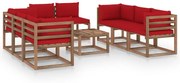 9 pcs conjunto lounge para jardim com almofadões vermelhos