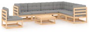 8 pcs conjunto lounge de jardim com almofadões pinho maciço