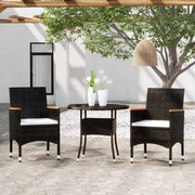 vidaXL 3 pcs conjunto de jantar para jardim vime PE preto
