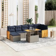 vidaXL 8 pcs conjunto sofás p/ jardim c/ almofadões vime PE cinzento